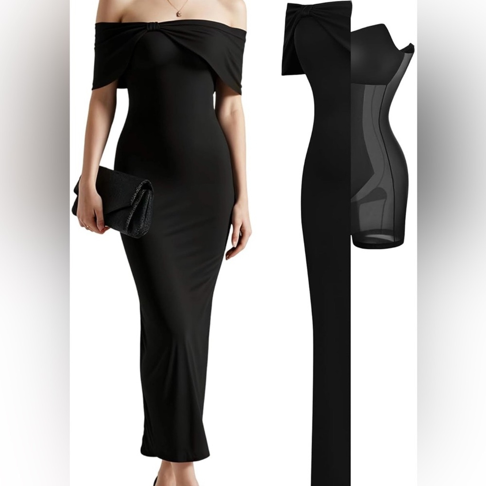 Off-Shoulder Black Maxi Dress - Elegant Evening Gown